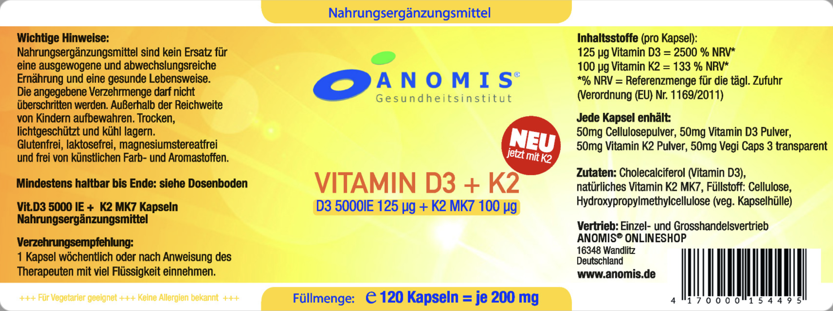 Vitamina D3 + K2 (120 caps.)